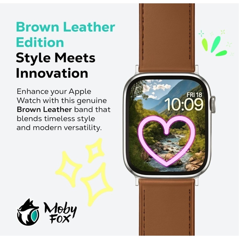 MobyFox Leather Apple Watch Band Brown (1 Size Fits All Apple Watches) BRAND NEW - Picture 5 of 6